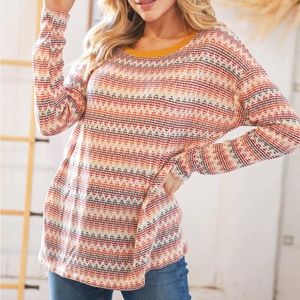 New Boutique Fashion Multicolor Zig Zag Textured Loose Knit Sweater Style Top, S